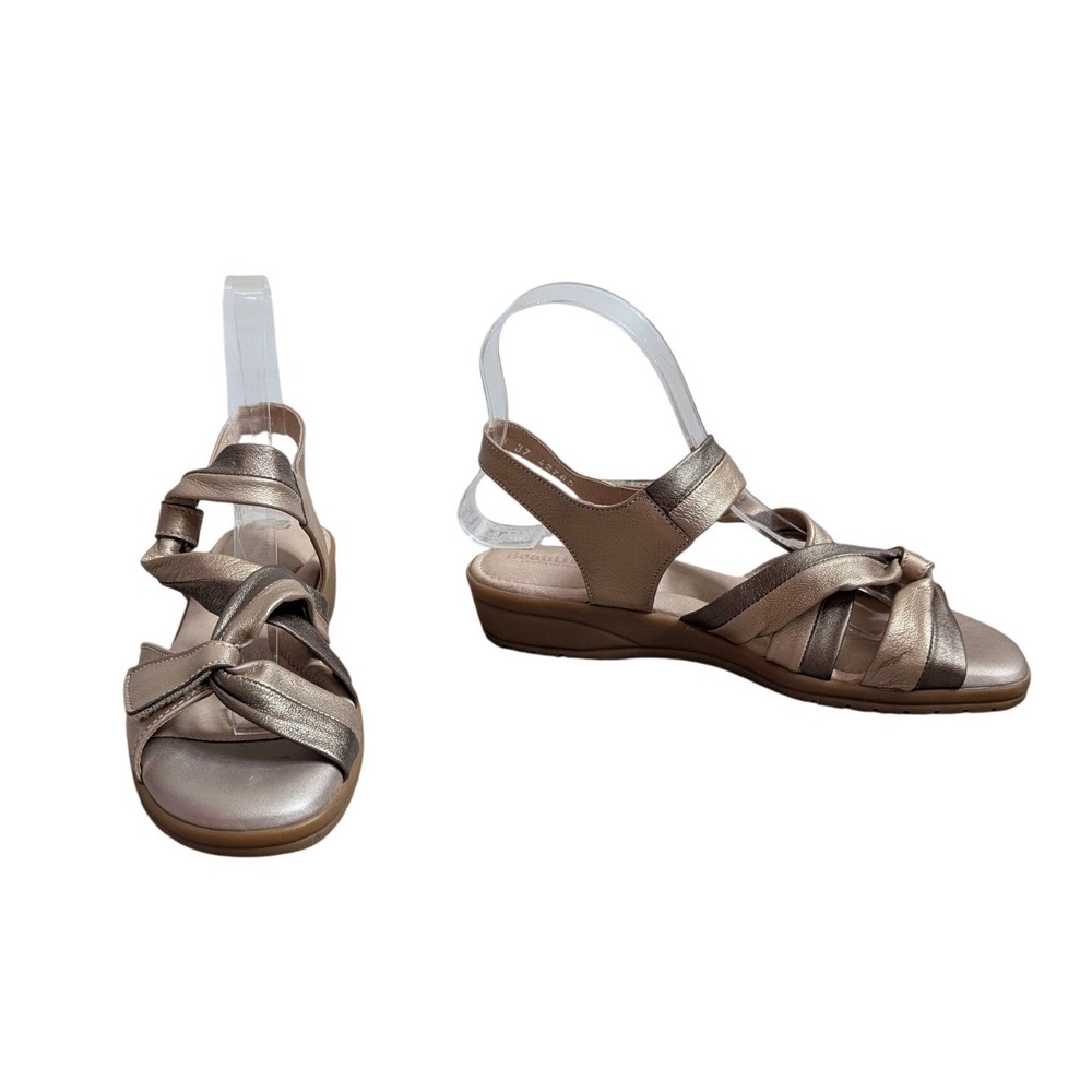 BeautiFeel Metallic Leather Slingback Sandals Bronze Champagne 37 Made In Israel